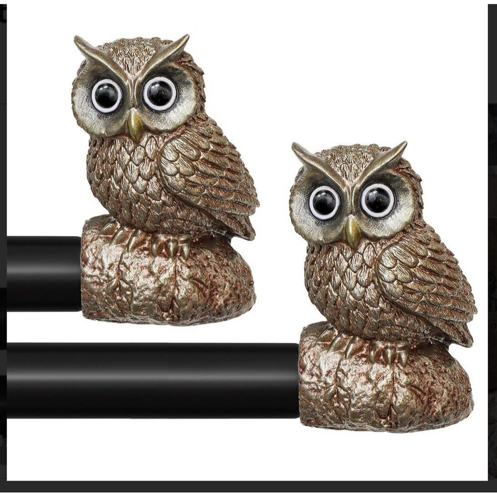 2 Pack Vintage Black Curtain Rods Owl Finials Adjustable 28-48” Heavy Duty